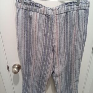 Dash Size L Colorful Striped Casual Capri Linen Look Pants